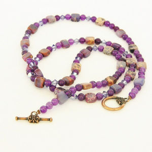 Purple Gemstone and Crystal Necklace